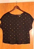 Bluza voal negru aplicatii aurii M