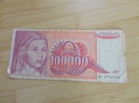 a treia bancnota de 100000 dinari Yogoslavia