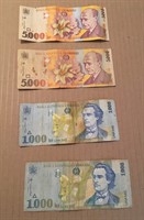 Bancnote de colectie de 1000 si 5000 lei (4 bucati) 